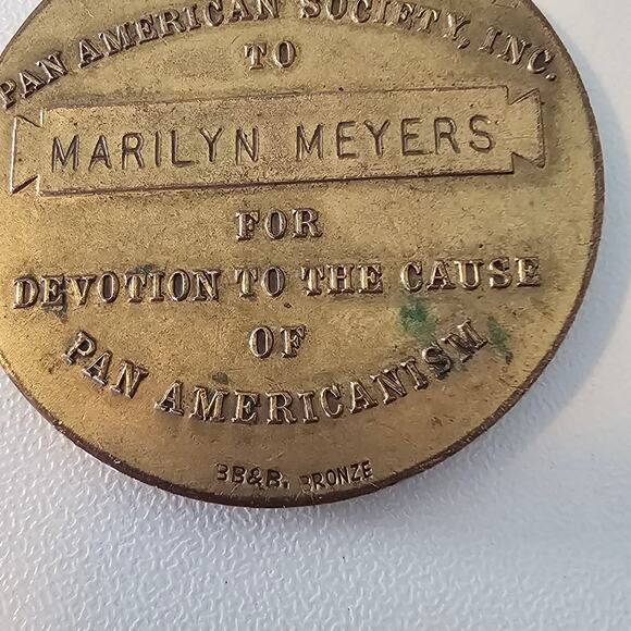 Vintage Bronze Pan American Globe Pendant Medal - Picture 4 of 5